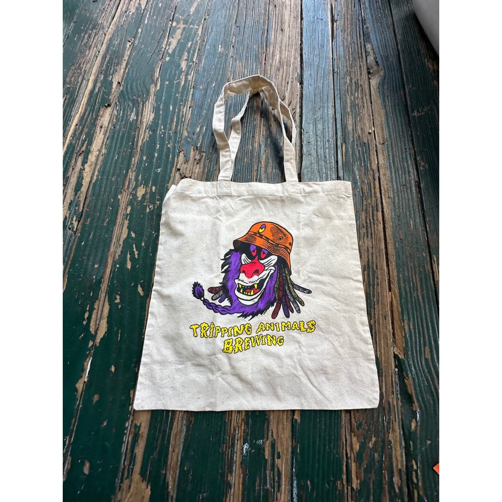 Tripping Animals Brewing Canvas Tote Bag Cream Graphic Psychedelic Shopper
